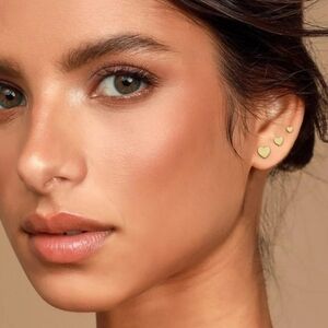 18K Gold Plated Heart Stud Earrings 3 Pairs